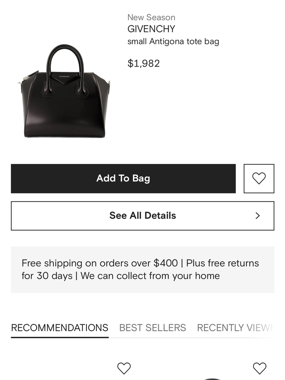 Givenchy Black Antigona Small Tote with Silver Hardware